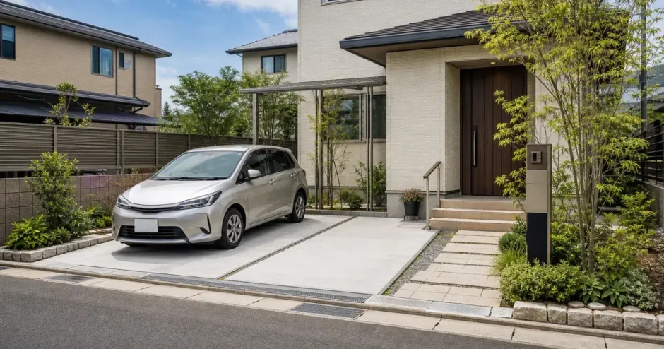 駐車場を広げる前に車の出入りと玄関までの通り道を考える住宅外構のイメージ